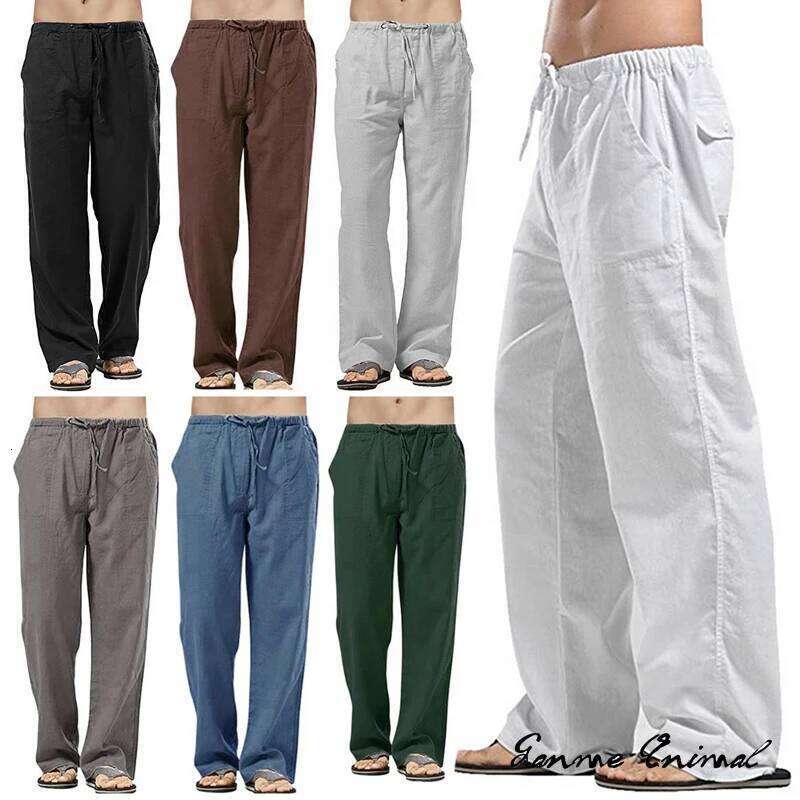 Fashion Mens Linen Wide Korean Trousers Oversize Sports Streetwear Male Spring Yoga Pants Casual Men Clothing Sweatpants