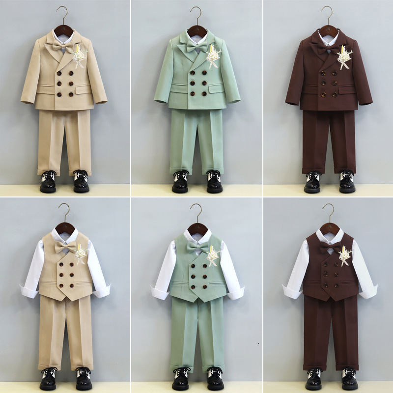 Boys Suits British Childrens Clothing Set Baby Flower Girl Dresses Handsome First Birthday Party Fashion Green Formal Suit 250118