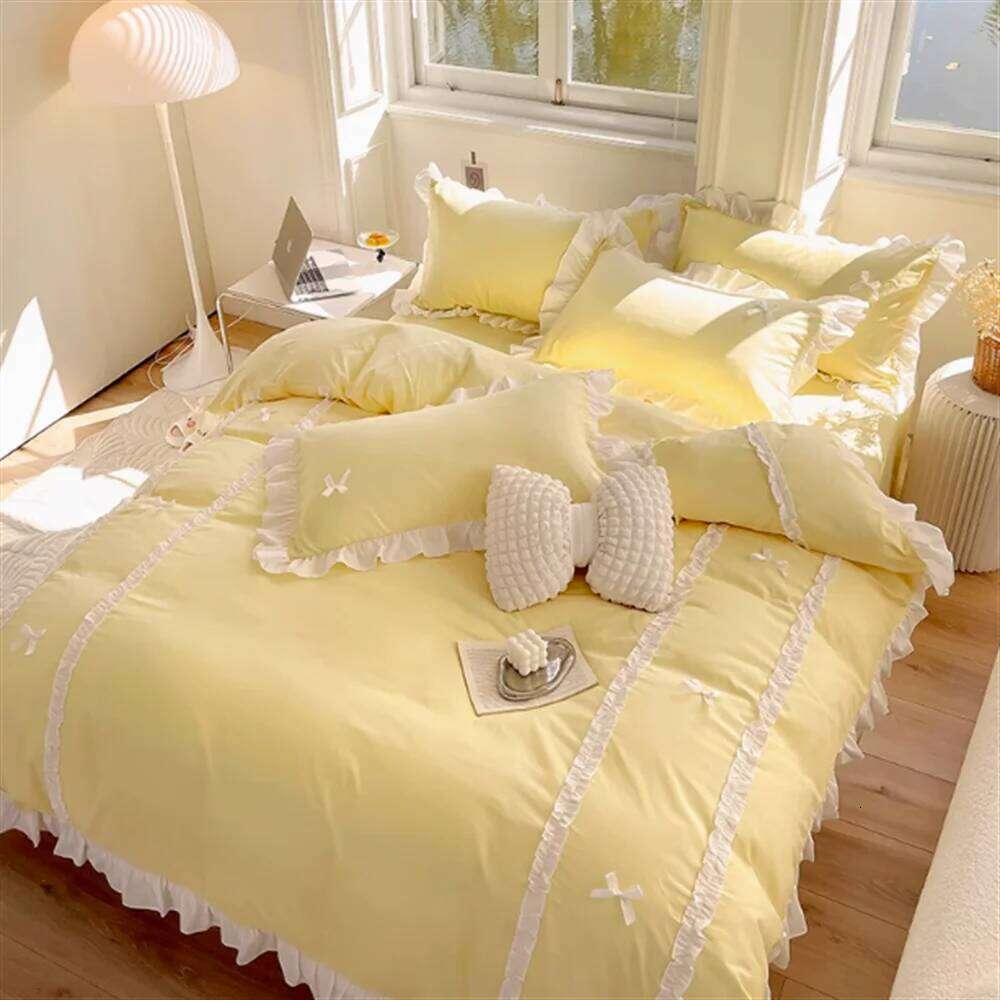Korean Version Princess Style Four Piece of and Pure Cotton Butterfly Knot Duvet Cover Set Dormitory Bed Sheet H260312