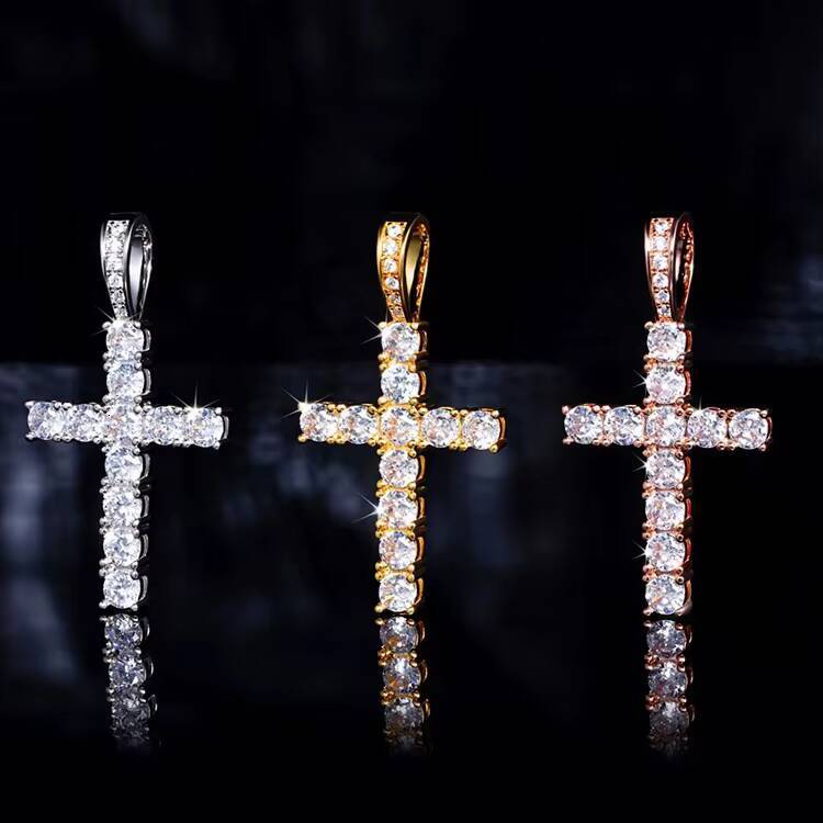 Hot Sale Cross Pendant 2mm-5mm Width 925 Solid Silver With D Color Moissanite Hip Hop Cross Pendant for Necklace