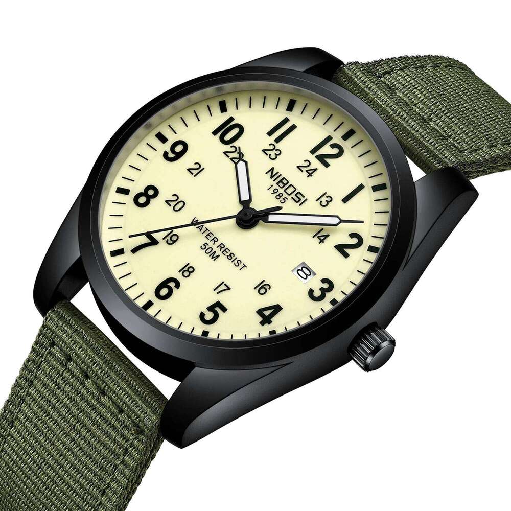 NIBOSI Mens Watches Luminous Hands Clock Luxury Military Sports Calendar Quartz Wristwatch Men Casual Nylon Watch Reloj Hombre