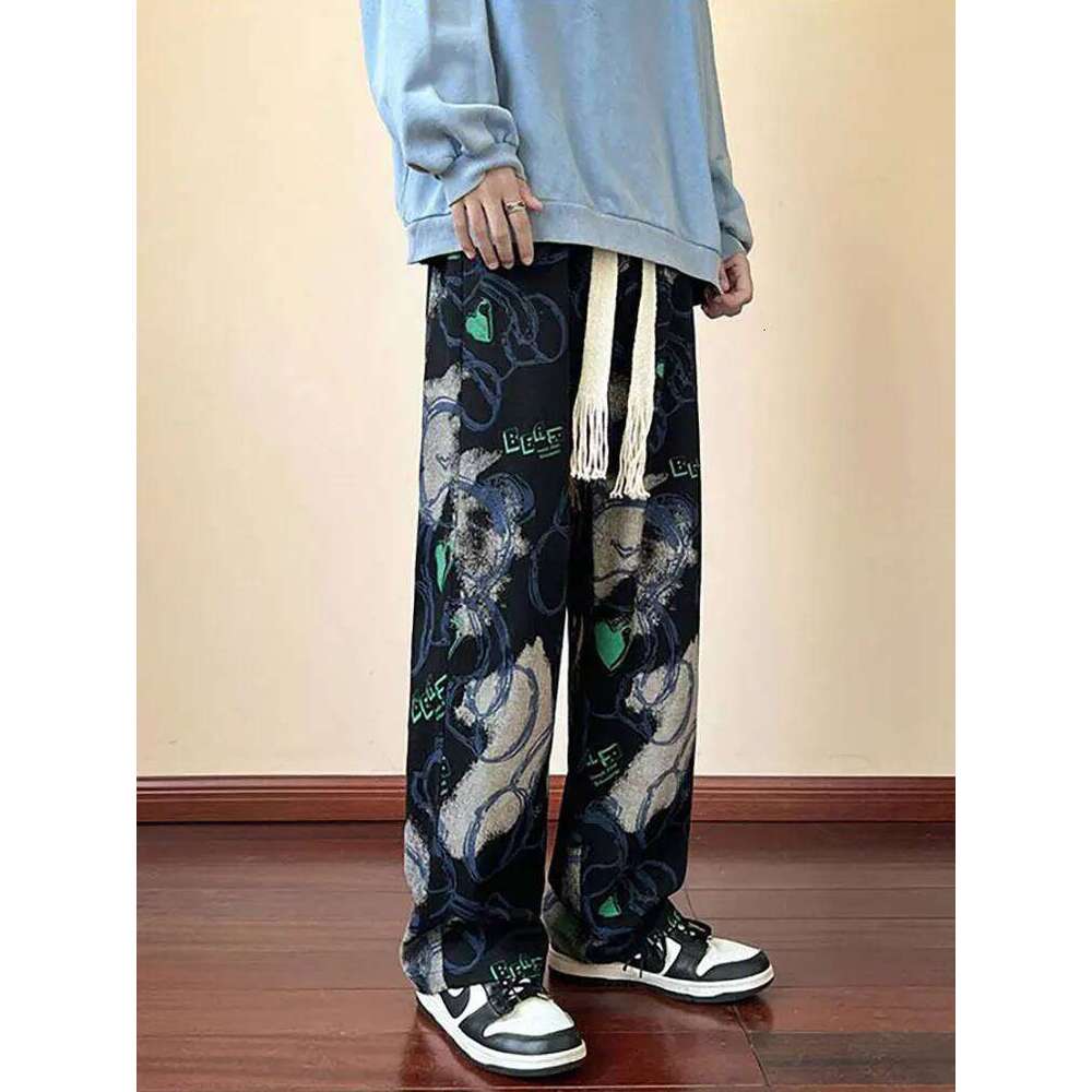 Fashion Y2k Print Wide leg Baggy Pants Men Korean Designer Student Streetwear Straight Long Trousers Casual Sport Hip hop 2023
