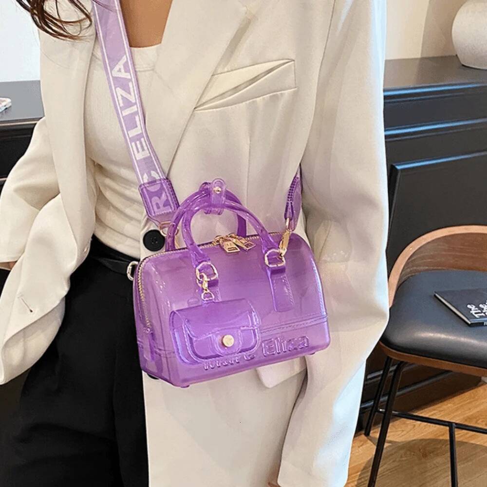 Shell-Shaped Transparent Jelly Summer Color Elegant Shoulder Double Handles with Mini Pendant Crossbody Bag
