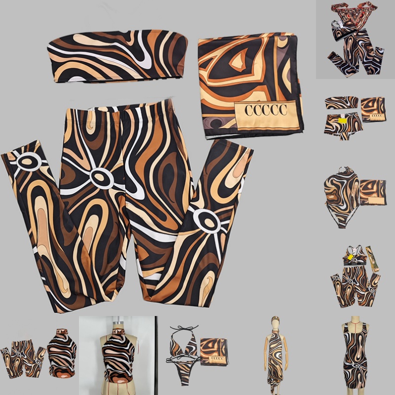 Luxury Mixed Prints Swimsuit Scarf Headband Designer Women Split Bikinis Swimwear Summer Beach Vacation Diving Surfing Yacht Bathing Suit Beach Dress