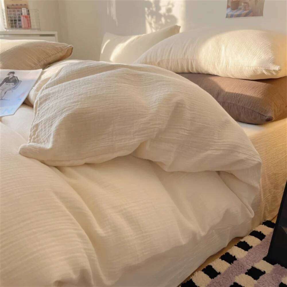 Ins Four of Washed Cotton Striped Duvet Cover Set, Simple Bed Sheets, and a Three Piece Set for Student Dormitories H260312