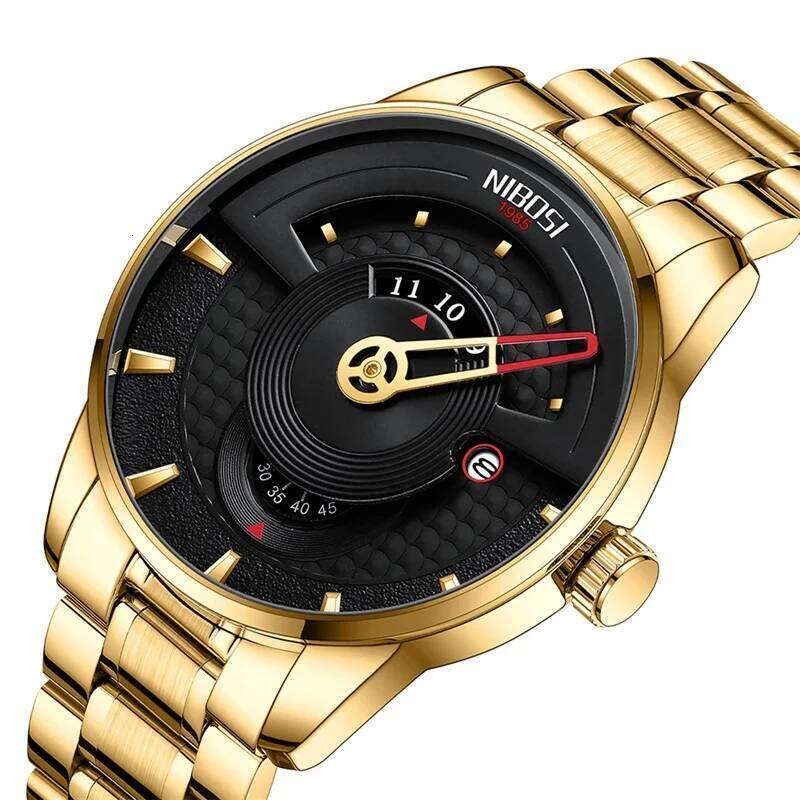 NIBOSI Unique Business Men Watch Fashion Auto Date Stainless Steel Strap Quartz Wristwatch Man Gift Calendar Clock Reloj Hombre