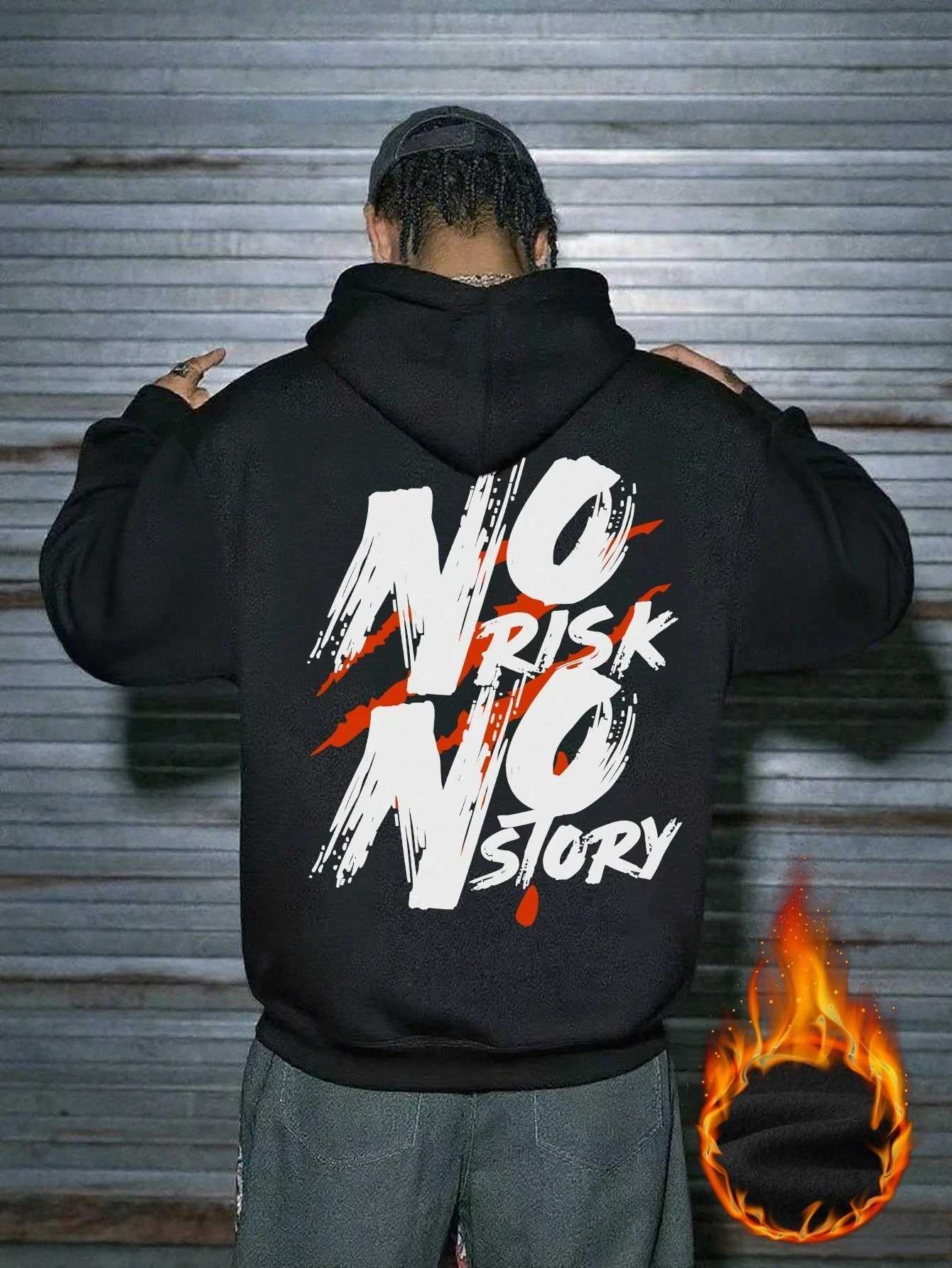 No Risk No Story Slogan Mens Fleece Street Hoodie Hip Hop Casual Sportswears Basics Fashion Pullovers Comfy Warm Tops M260312