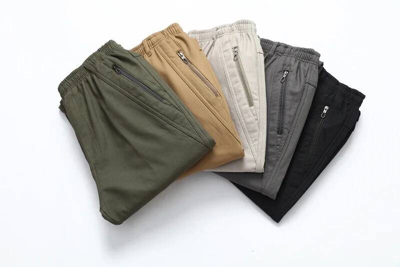 2026 Men's Winter Pants Fleece Lined High Waist Cargo Trouser Male Cotton Thick Warm Straight Leg Plus Size Big Zip Pocket Work