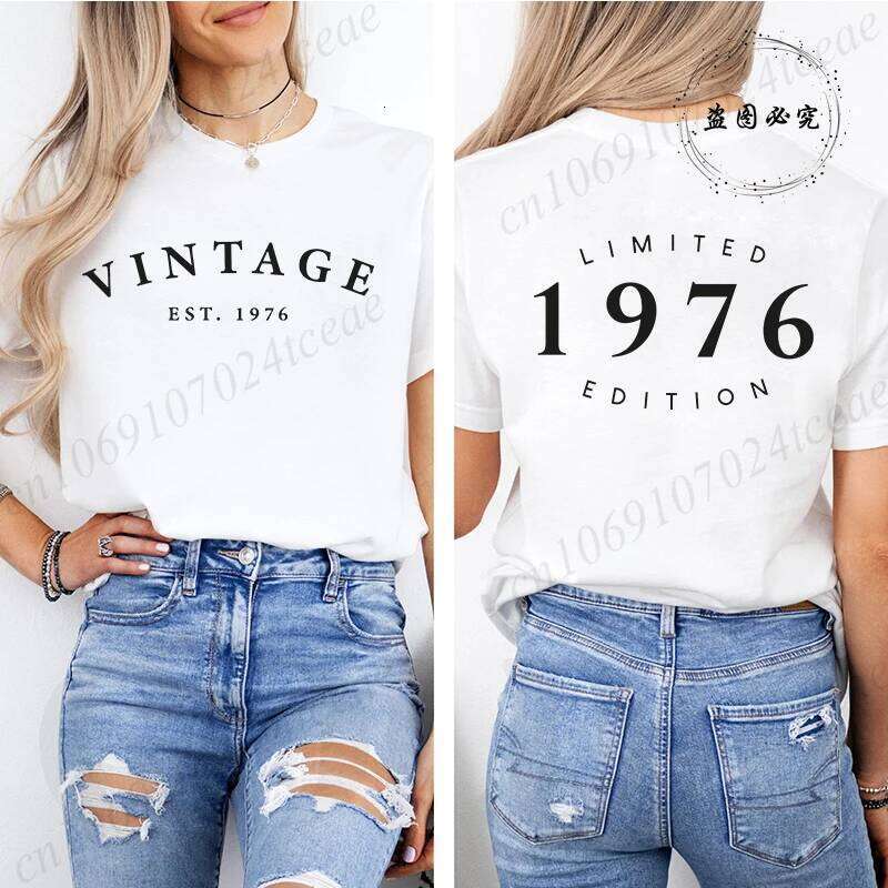 Vintage Est Print T-shirt for Women Summer Fashion Casual Tees Short Sleeves Tops Limited 1976 Edition Graphic Tee T-shirts Z260312