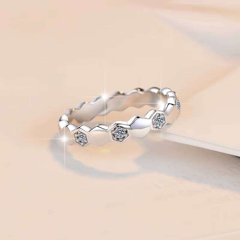 Premium Jewelry Eternal Stackable Full Honeycomb Diamond S Pure Silver VVs1 Inlaid with Sandstone GRA Ring Band