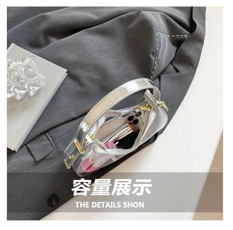 Luxury Designer Sequined PU Transparent Patchwork Women's Handbag Summer Clear Waterproof Beach Shoulder Bag Hobos Tote