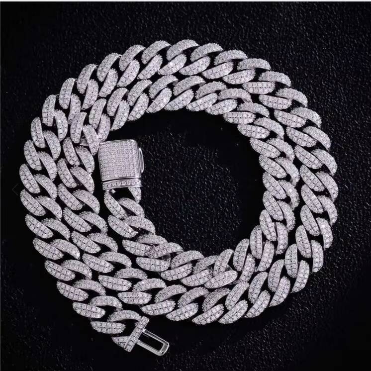 Jewelry Manufacturer Hiphop 925 Sterling Silver 10MM Wide Double Row Moissanite Silver Cuban Chain for Mens Moissante Jewelry
