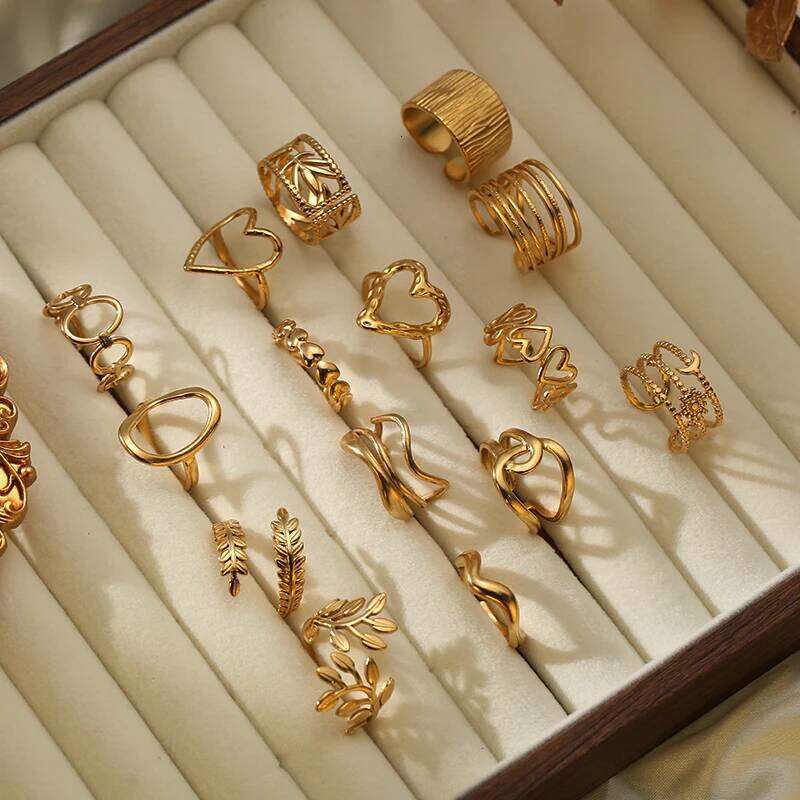 GANEMLY 316L Stainless Steel Minimalist Waterproof Open Ring Personality Charms PVD Gold 18K Plated Trendy Jewelry for Women H260312