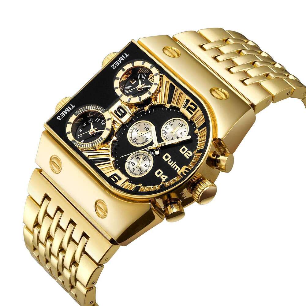 Oulm Fashion Luxury Watch Multi Time Zone Large Dial Luminous Steel Strip Men's Quartz Watches relojes para hombre