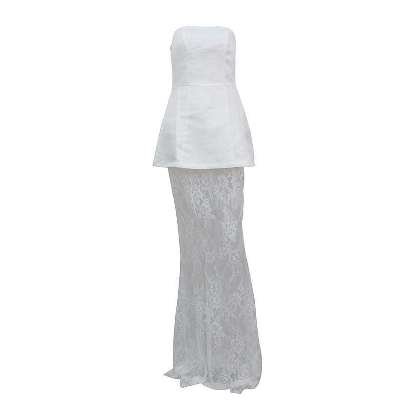 2025 Spring/Summer New Style: Women's Two-Piece Set with Waist-Cinching Tube Top High-Waisted Lace Long Skirt, Fashionable Stylish in European an