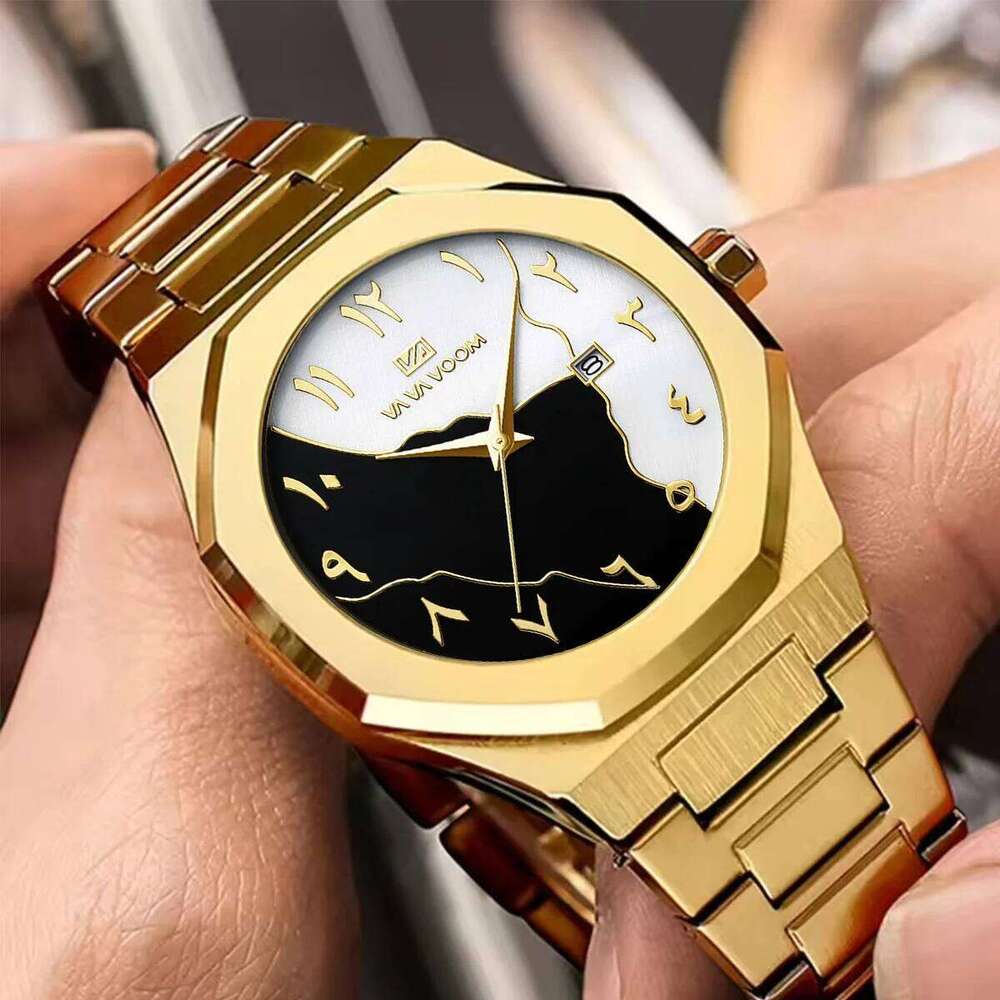 Top Brand Watch Marble Dial 42mm Arabic Scale Clock Silver Stainless Steel Quartz Movement Sports Business Wristatch for Men