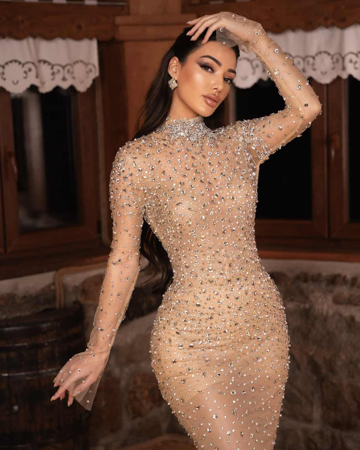 Unique Evening Dresses Mermaid High Neck Rhinestones Long Sleeve Party Dress Dresses Celebrity Prom Gown Customized Vestido De Novia