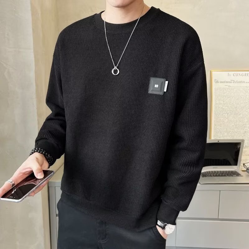 Autumn New Trendy Long-sleeve Round-neck Cotton Sweatshirt For Teenagers Style Slightly Designer Hoodie Loose Base T-shirt For Men