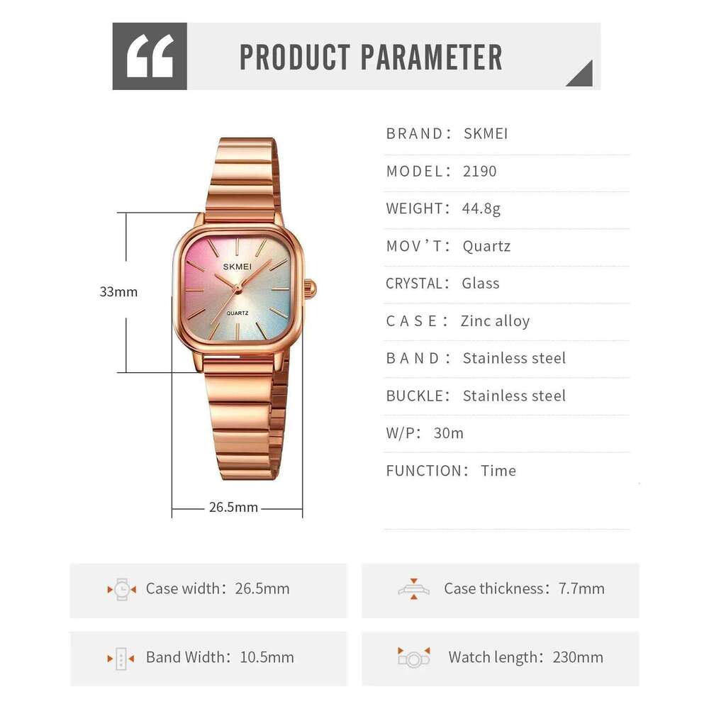SKMEI 2190 Luxury Ladies Female Quartz Watch Woman Waterproof Stainless Steel Strap Girl Women Wristwatch Date Clock reloj mujer
