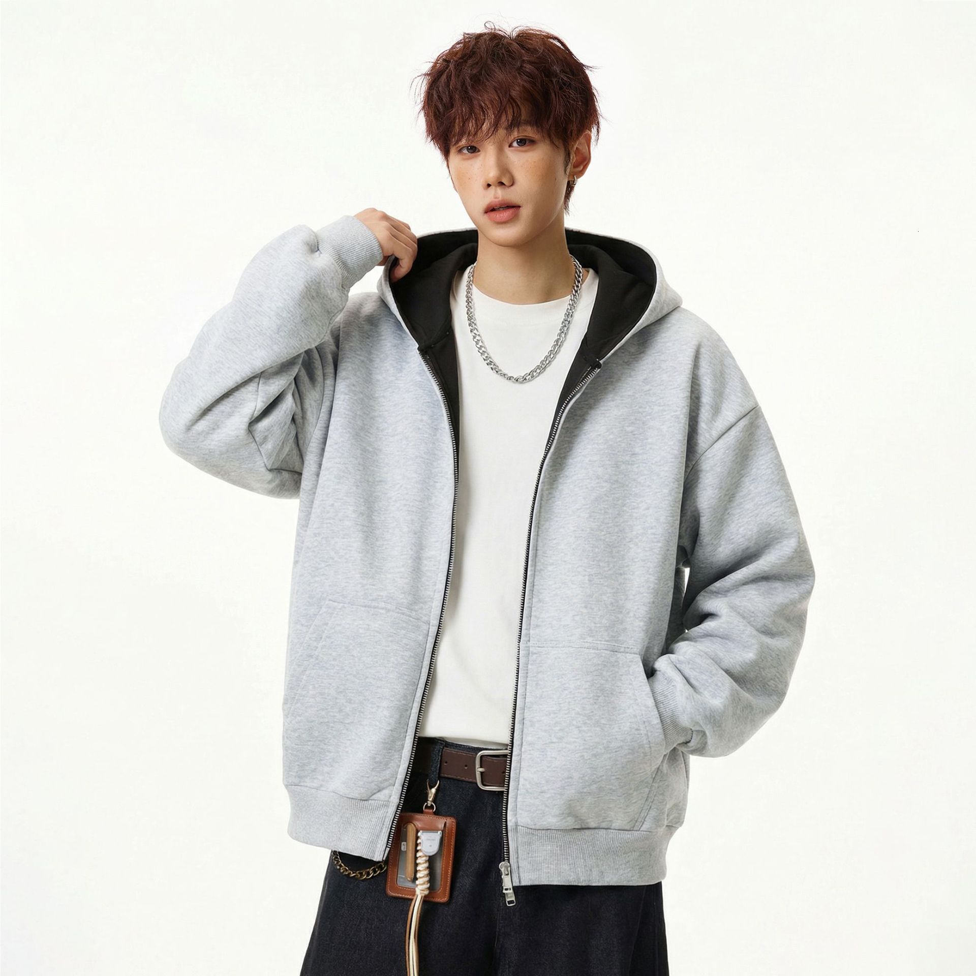 Color-block Lined Hooded Sweatshirt For Men Autumn Designer Hoodie Heavyweight Texture Sports Loose Hoodie Short Wide Silhouette Jacket Coat