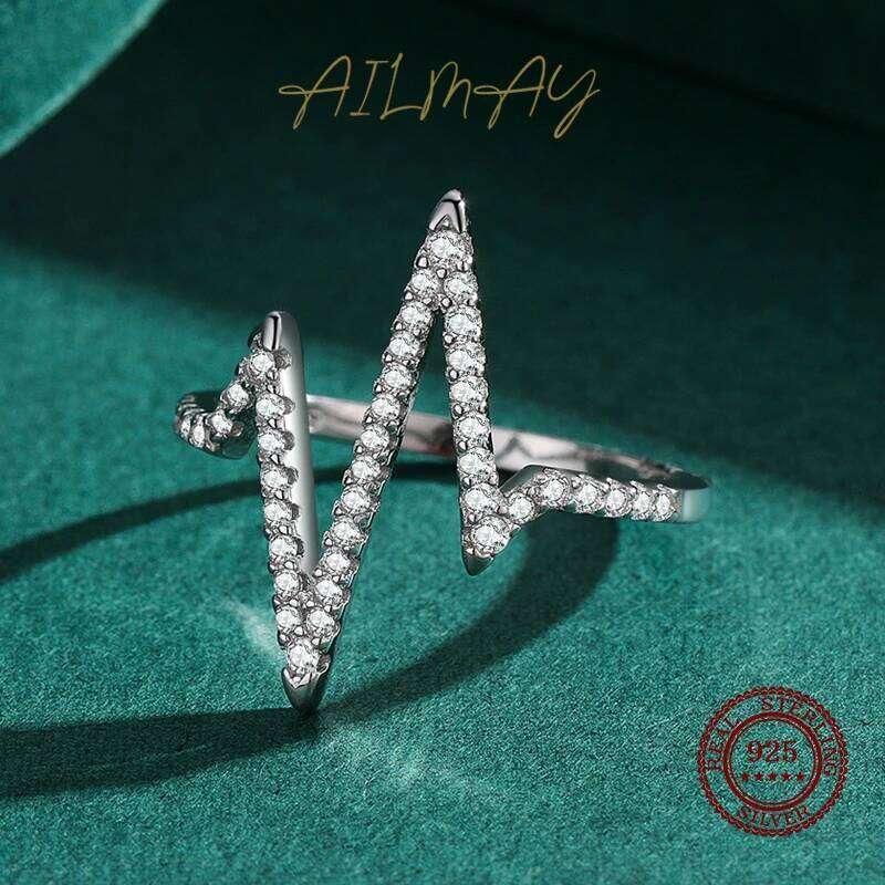 Ailmay 2021 New Style Real 925 Sterling Silver Fashion Personality Lightning Zircon Finger Ring For Women Luxury Party Jewelry H260312