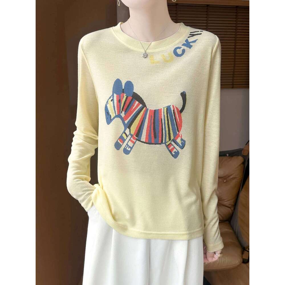 Summer Women's Long Sve Knitted T-Irt Round Ne Soft Oulder White Top Comfortable Fit Casual Faion For Teens