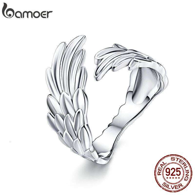 Bamoer 925 Sterling Silver Guardian Wings Open Angel Wing Adjustable Finger Ring for Women Fashion Statement Jewelry SCR512 H260312