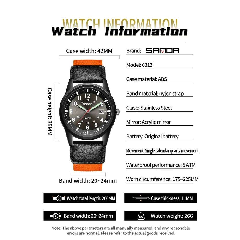 Men's Outdoor Sports Quartz Watch with Nylon Strap Lightweight Design Sunray Dial Calendar & 50M Waterproof Casual Wristwatch