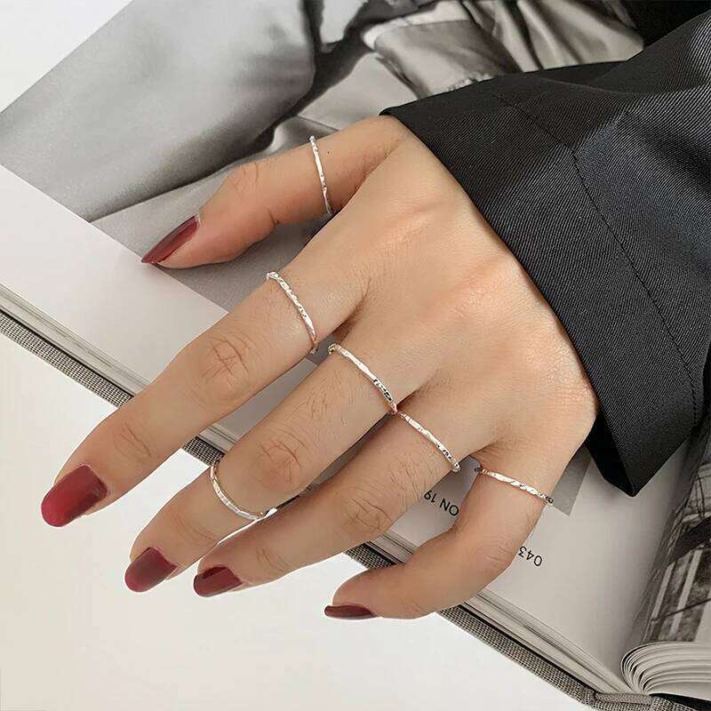 Real 925 Sterling Irregular Plain Circle Does Not Fade Simple Hammer Pattern Silver Ring Female Wedding Jewelry Gift H260312
