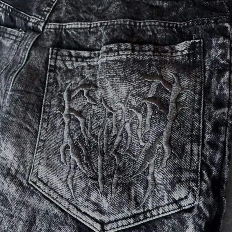 Gothic Retro Baggy Unisex Mopping Pants Y2K Phantom Jeans High Street Spider Embroidered Patch Hip Hop Streetwear Straight Jeans 260310