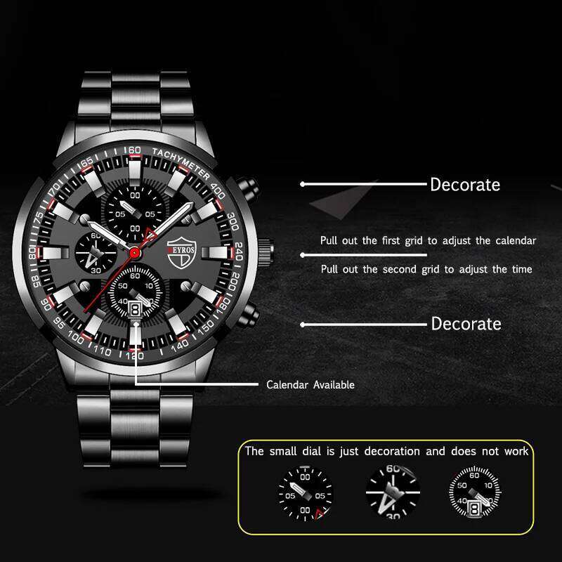 2023 Mens Watches Fashion Luxury Men Black Stainless Steel Quartz Wristwatch Man Business Casual Leather Watch relogio masculino