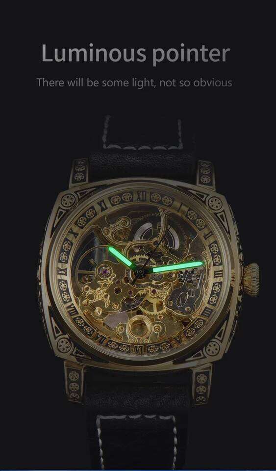 LONGLUX automatic retro style wholesale mechanical wristwatches skeleton carve waterproof leather no logo mens watch