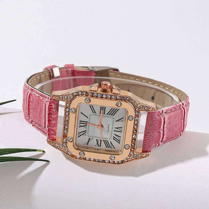 6pcs Women Fashion Quartz Female Clock Pink Butterfly Necklace Bracelet Luxury Design Ladies Leather Wrist Watch