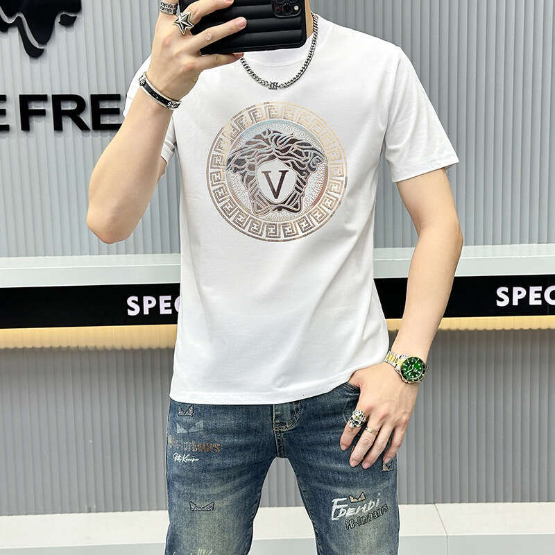 Fashion Simple Trendy Brand Slim Fit Round Neck Short Sleeve T-Shirt For Men 2025 Summer New Style Tee Shirt