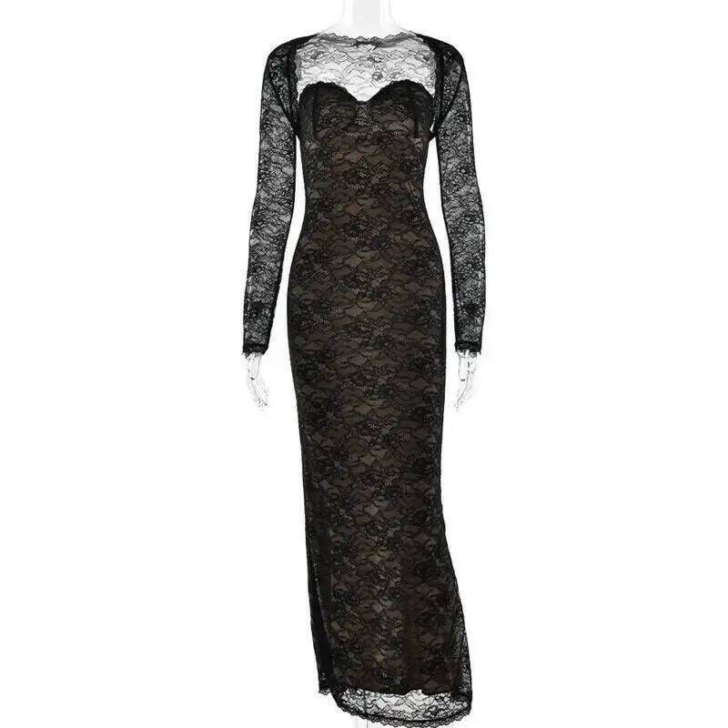Townlike Lace Slim Bodycon Maxi Long Women 2025 Summer Autumn Winter Dress Nightclub Sexy Party Dresses With Shawl Lining C260312