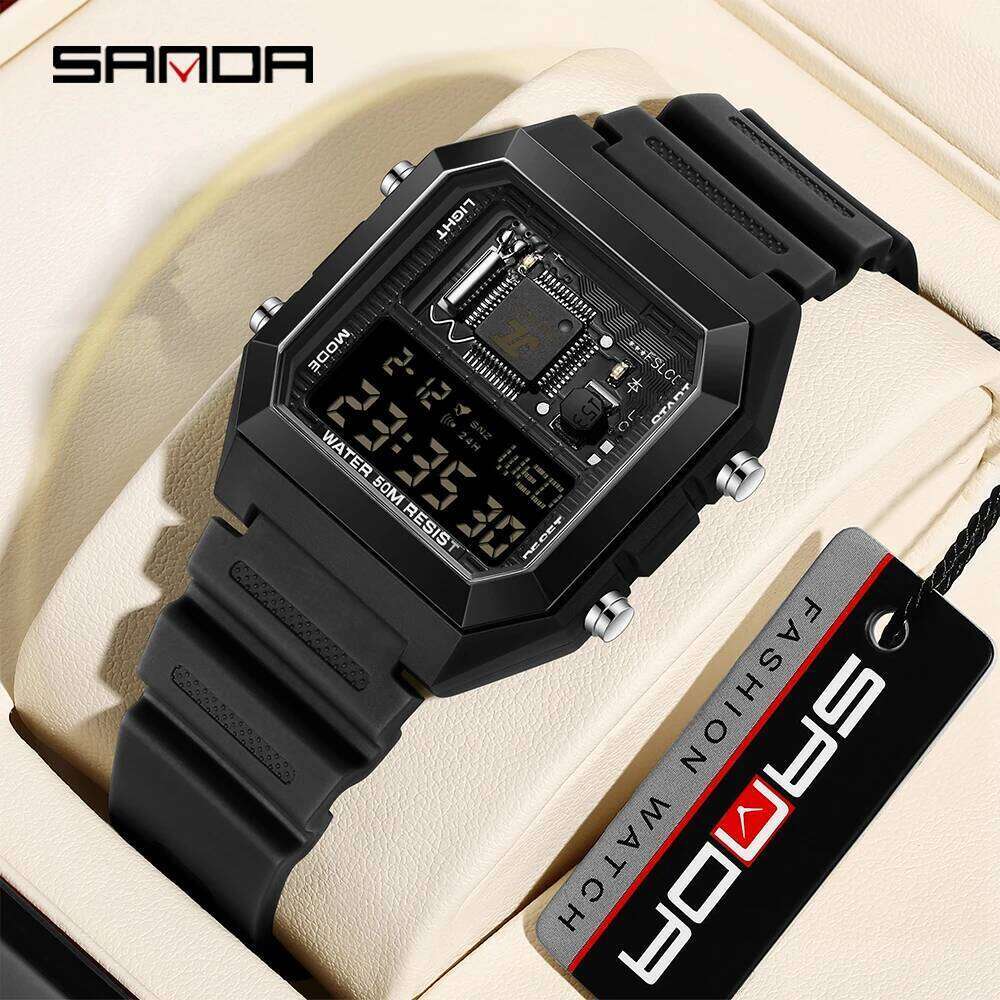 SANDAD Top Brand 6216 Alarm Clock Men's Electronic Square Multi functional Countdown Watch