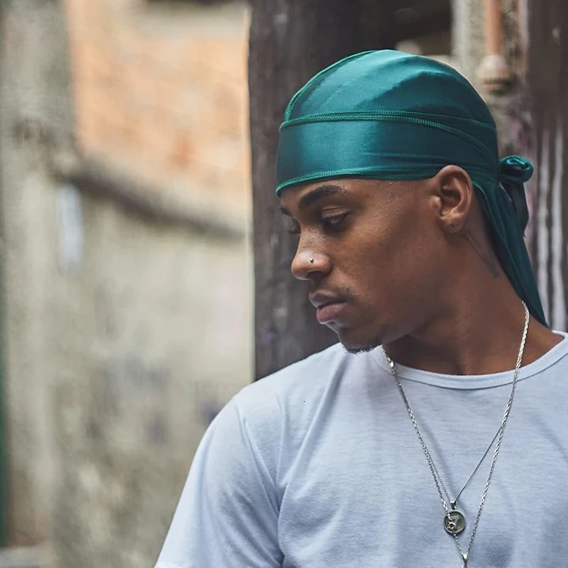1-4Pcs silk Durag Bandana Turban Hat Men Breathable Long Tail Doo Rag for men Durags Pirate Hat Headband 260304
