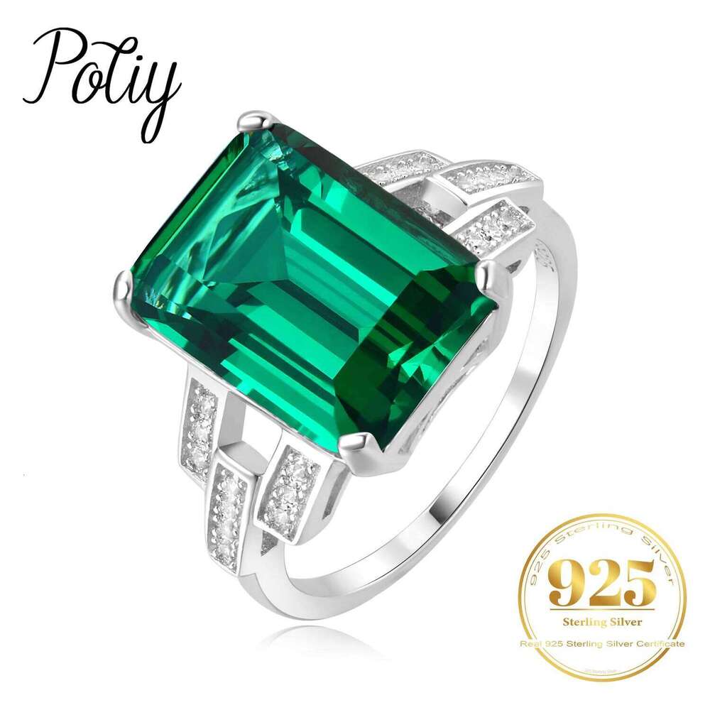 Potiy Total 6ct Green Simulated Nano Emerald 925 Sterling Silver Ring for elegant Women sets Daily Jewelry Gift exaggerate H260312