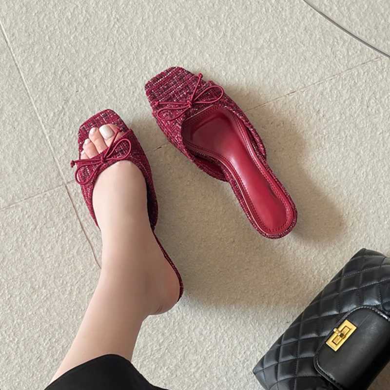 SUOJIALUN 2026 Summer New Women Slipper Fashion Bow-knot Shallow Slip On Slides Low Heel Ladies Elegant Dress Slides K260312