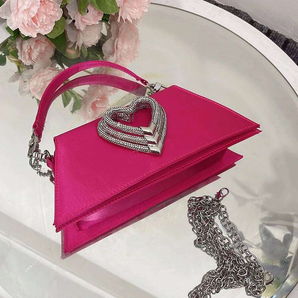 Fashion Heart Rhinestone Handbags Luxury Satin Evening Bags For Women Diamonds Designer Shoulder Bag Silk Wedding Clutch