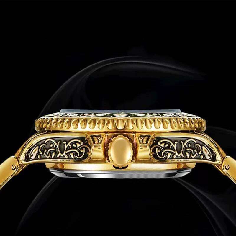 LONGLUX automatic retro luxury mechanical watches alloy carve wholesale waterproof no logo mens watch men gift