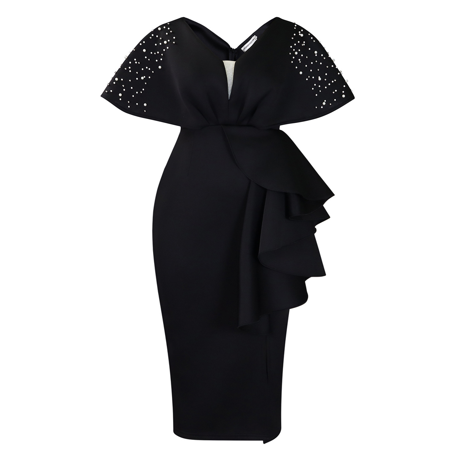 D516 Summer Sexy V-neck Ruffle Split Beaded Evening Dress Socialite Elegant Banquet Dress