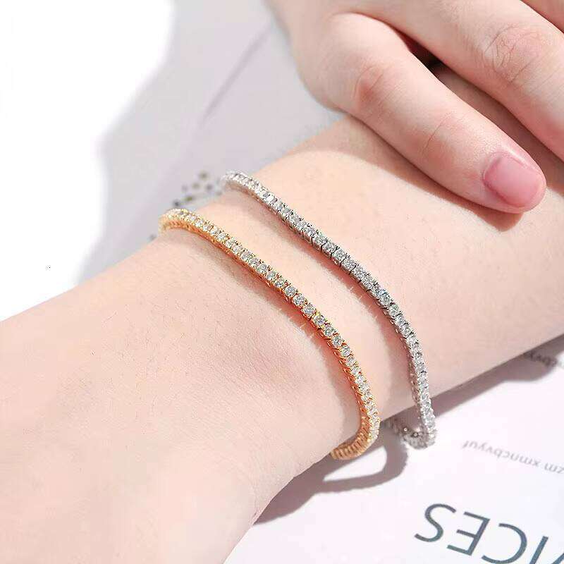 Women's Hip-Hop Cute 3mm D VVS Moissanite Bracelet with Sier and Gold Tennis Chain Ice Style Jewelry for Him
