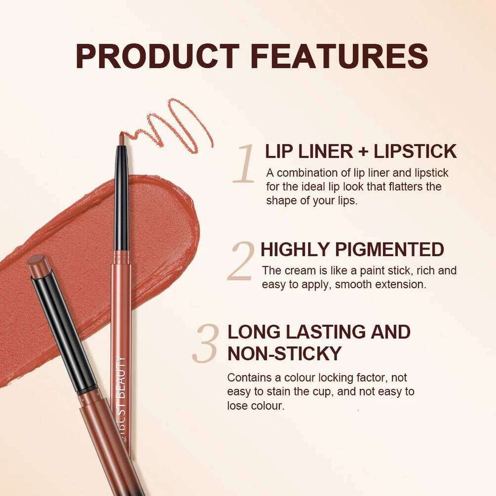 QIBEST 2pcs Lipstick Lipliner Pen Set Matte Velvet Liner Pencil Contour Makeup Sexy Red Lip Stick Long Lasting Cosmetics W260311