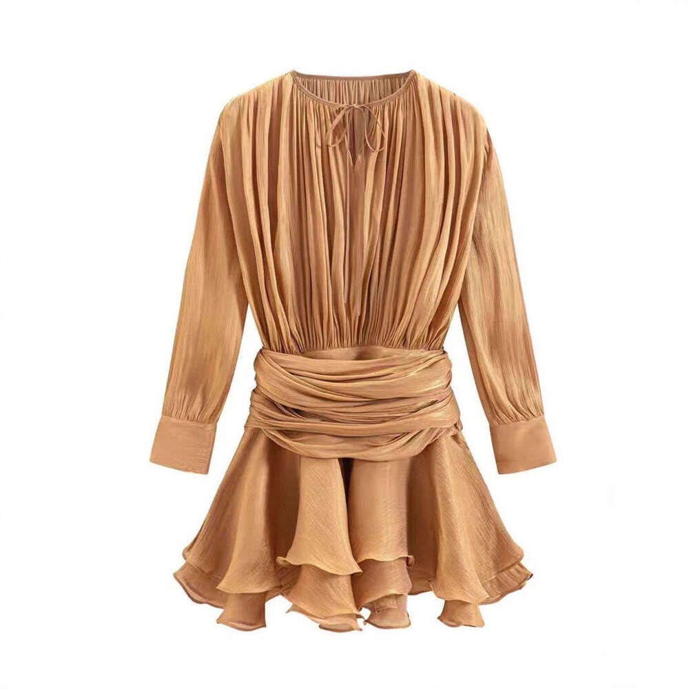 2026 autumn and winter niche design, a23 acetate fiber fairy like loose and elegant tie waist short skirt