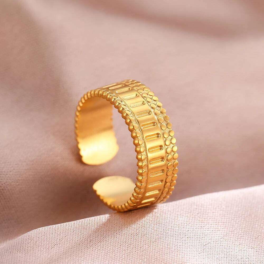 Stainless Steel Rings Bohemian Geometric Open Adjustable Wide Fashion Vintage Fine Ring For Women Jewelry Anniversary Gift H260312