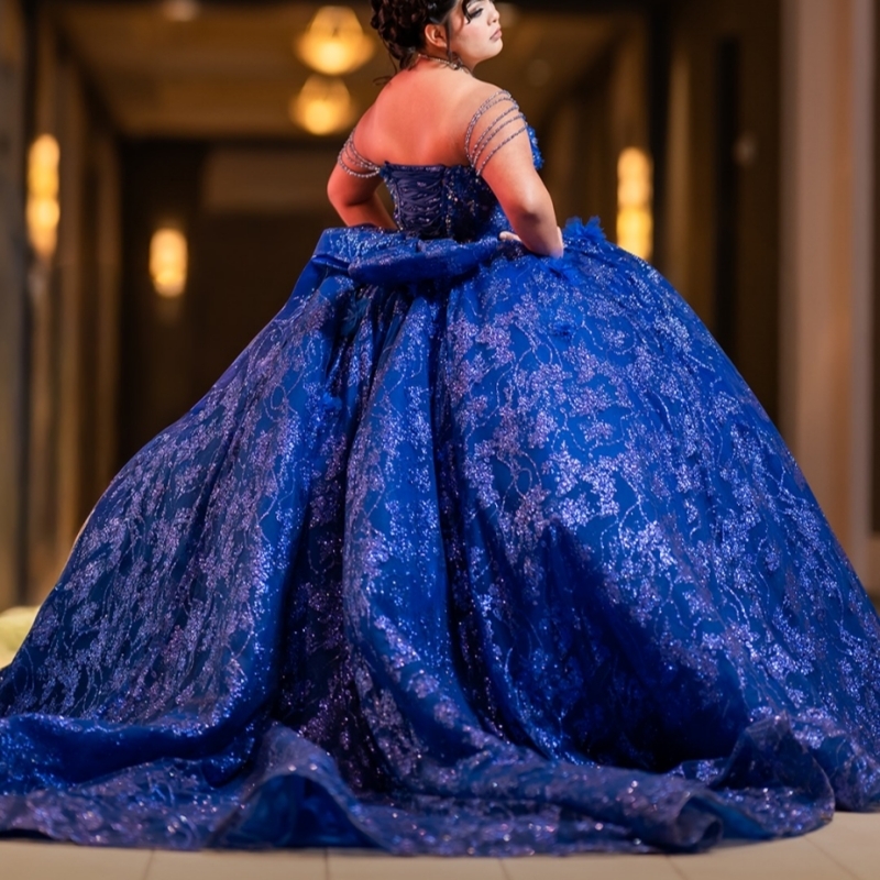 Royal Blue Shiny Ball Gown Quinceanera Dresses 2026 Sequin Applique Lace Beading Crystal Tull Corset Off Shoulder Sweet 16 Dress Years Vestidos De 15 