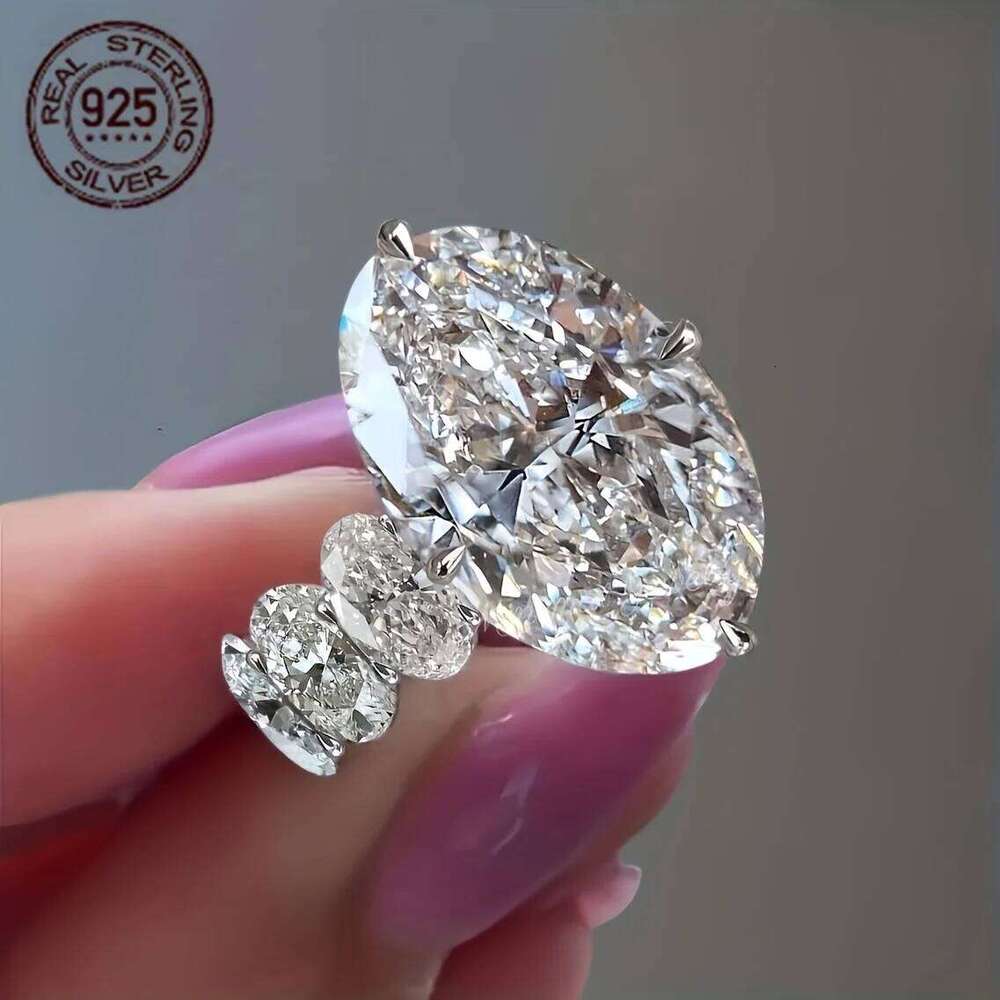 Fashion Luxury 925 Silver Oval 8.5ct Diamond Zircon Wedding Bridal Ring For Women Hidden Halo Wide Band Jewelry Celebrity Style H260312