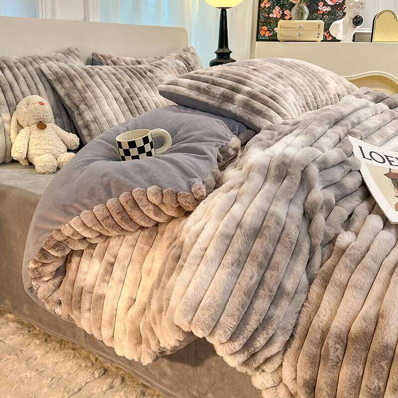 2025 new light thickened rabbit milk velvet four-piece winter warm quilt cover bed sheet bedding H260312