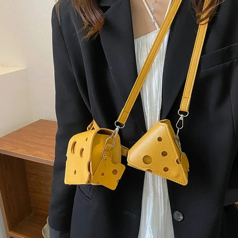Womens Triangle and Square Cheese Shaped Mini PU Leather Bags Cute Earphone Lipstick Purses Handbags Crossbody Shoulder Bag 260227